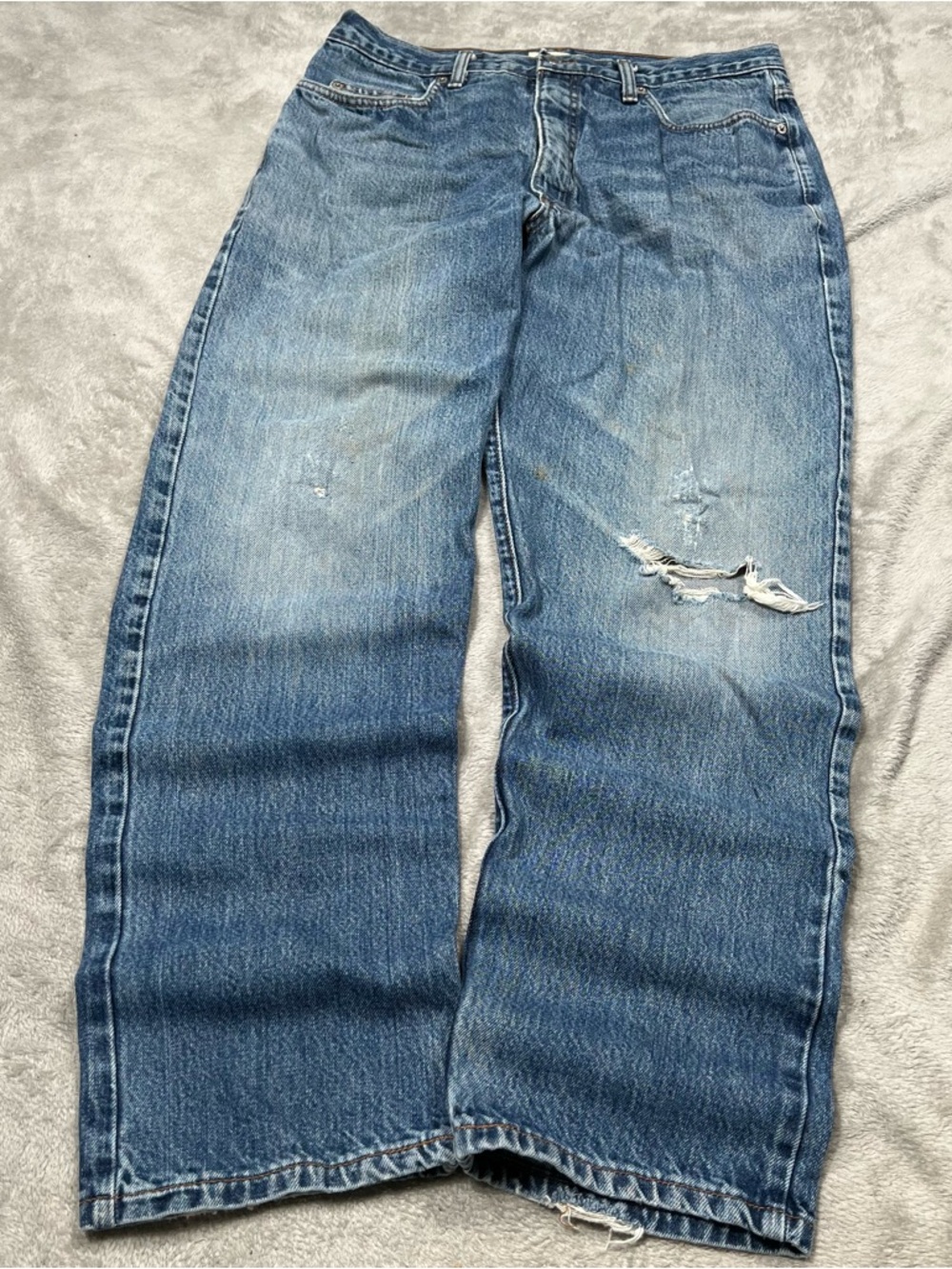 Vintage Guess Jeans Mens 32x30 Blue Distressed Relaxed Straight Skater Denim Y2K